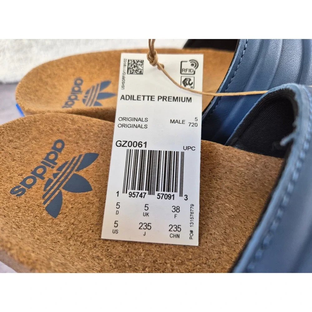 Adidas Originals Adilette Premium Slides Navy Leather Cork GZ0061 Mens 5